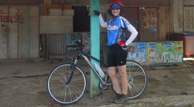 Carol Pelham-Thorman Cycling on the  tour with redspokes